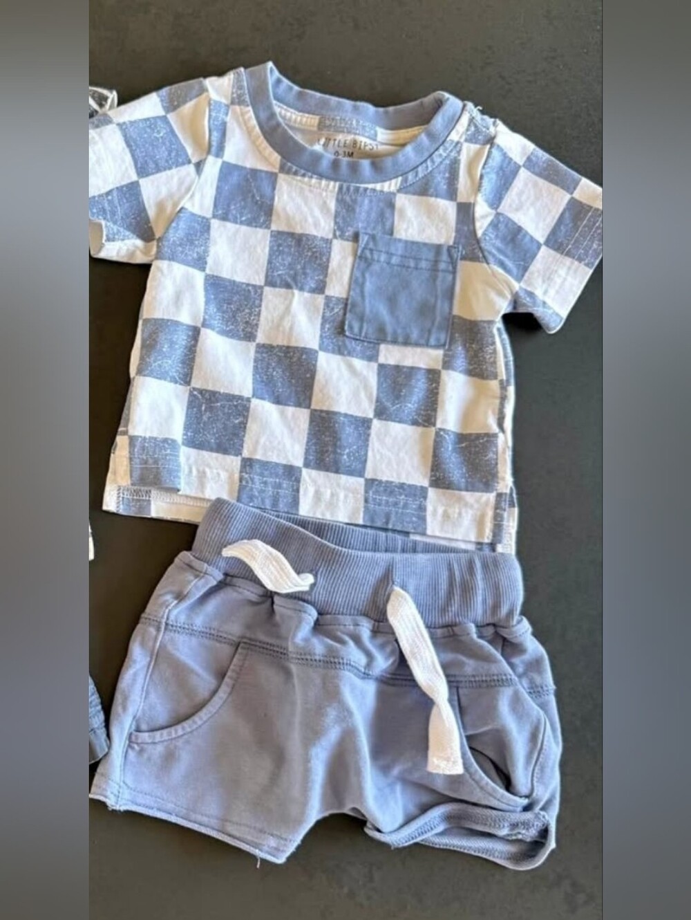 Little Bipsy 0-3 Month Blue and White Checkered Tee & Shorts Set- Like New!
